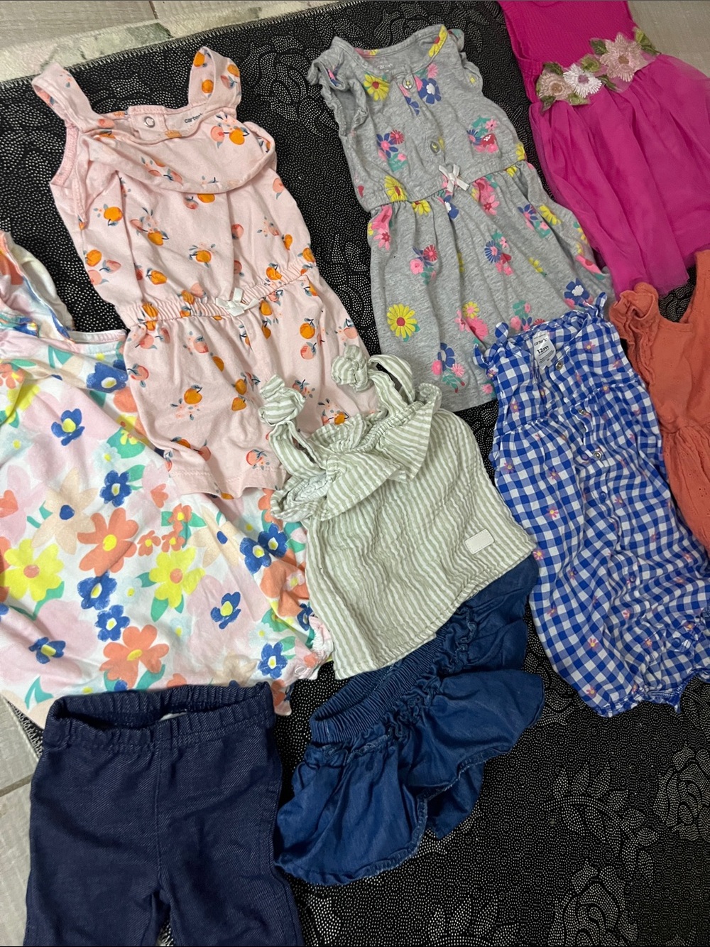 Mixed baby girl 12M rompers onesies dresses pants- carters like new 11 pieces
